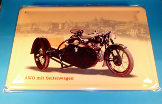 motocykl AWO se sajdkárou - 20 x 30 cm 