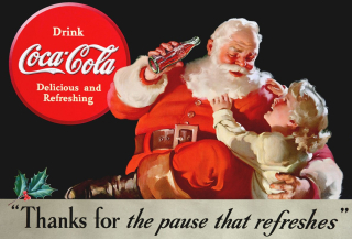Coca Cola  - Santa s holčičkou  40 x 30 cm 